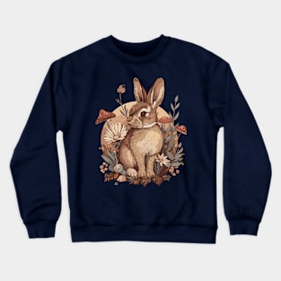 Vintage Spring Flowers Wild Mushroom Rabbit Woodland Forest Crewneck Sweatshirt